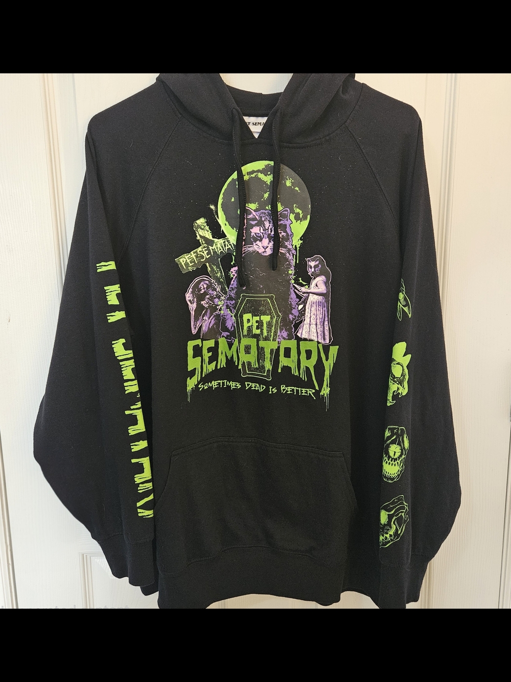 Pet Sematary Graphic Hoodie Sweater - Size 2 Black, Neon Green, Purple